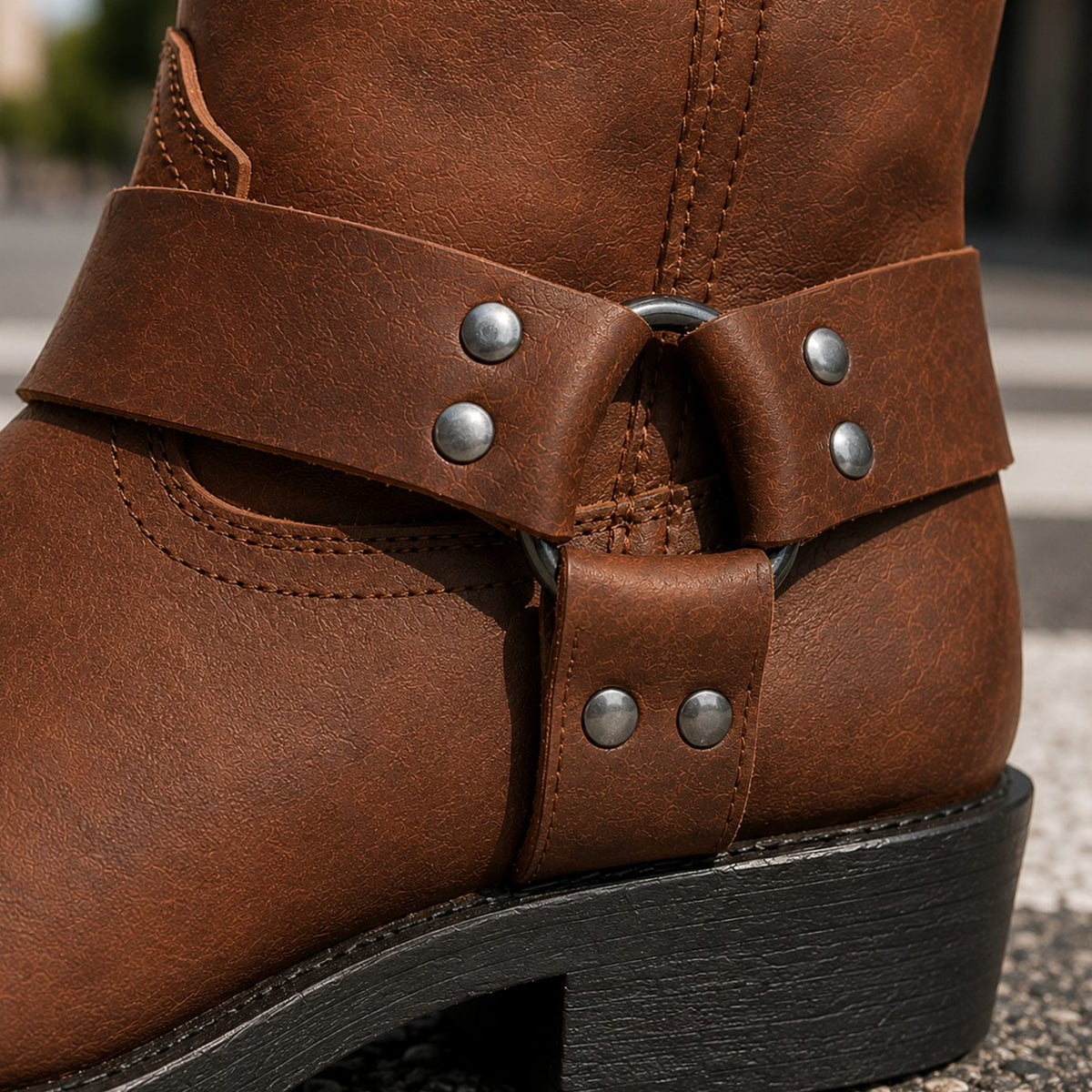 Men's Mid-Calf Harness Boots Side-Zip Low Block Heel