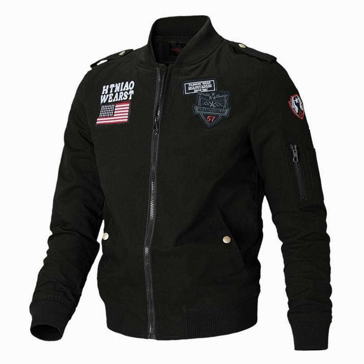 Men's Military Patch Zip-Up Bomber Jacket