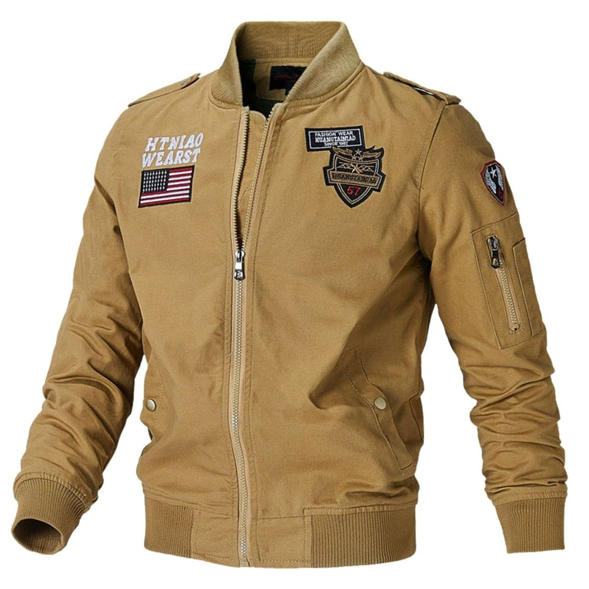Men's Military Patch Zip-Up Bomber Jacket