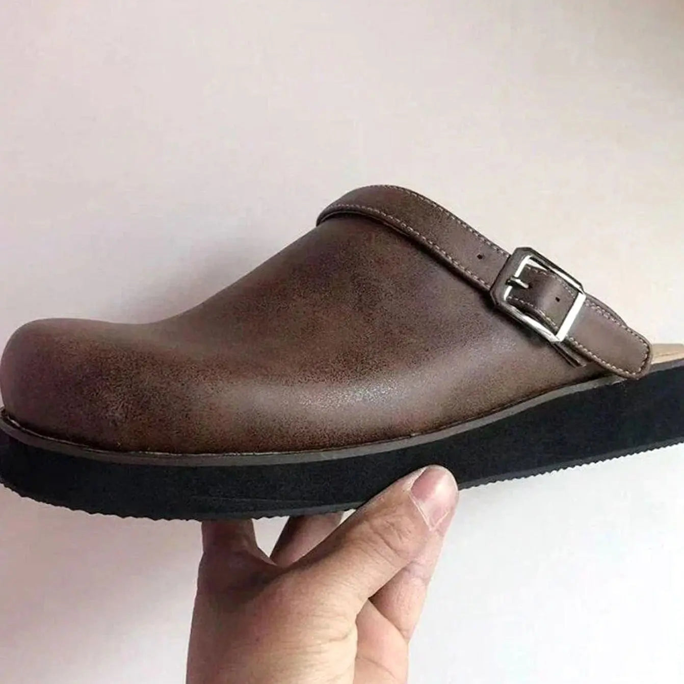 Men's Orthopaedic Leather Buckle Slip on Clogs