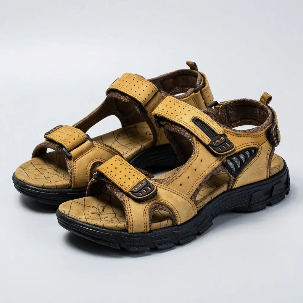 Men's Orthopedic Leather Sandals Adjustable Strap