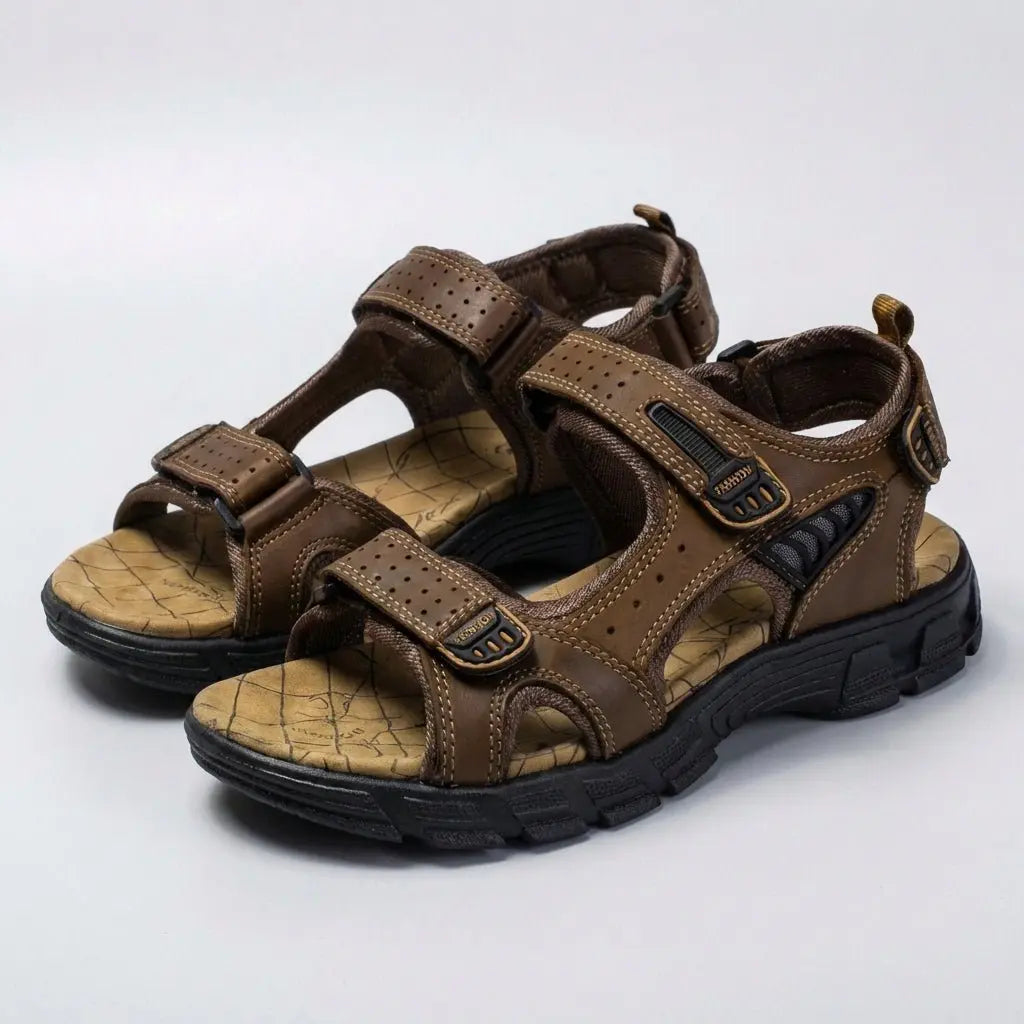 Men's Orthopedic Leather Sandals Adjustable Strap