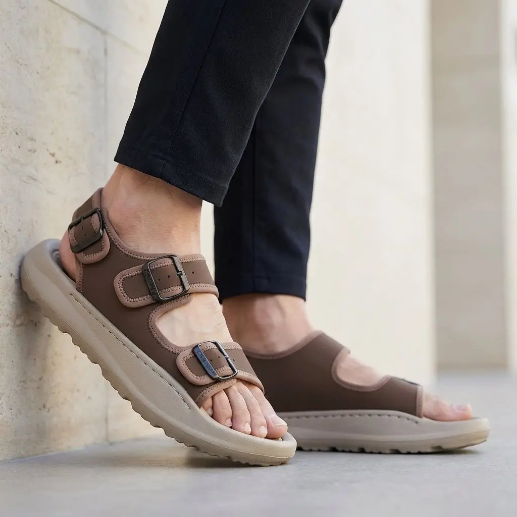 Men's Orthopedic Multi-Strap Buckle Sandals Platform - Brown