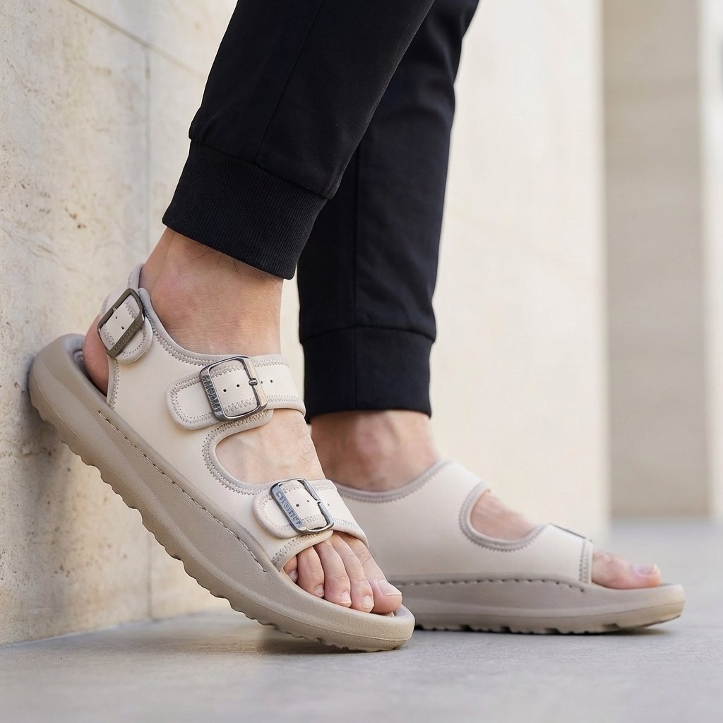Men's Orthopedic Multi-Strap Buckle Sandals Platform - Beige