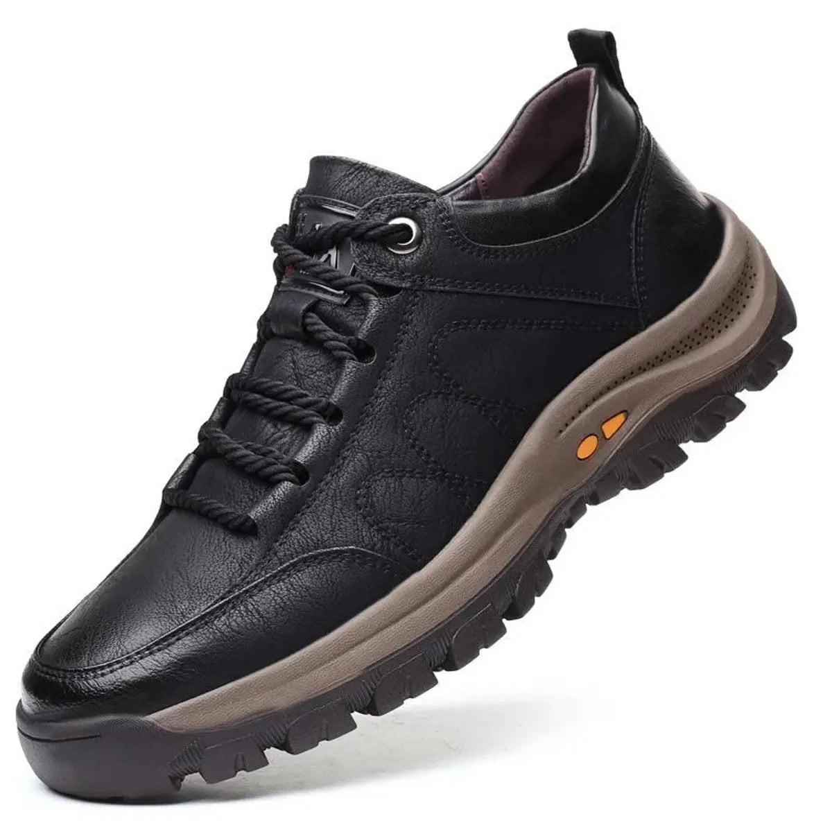 Men's Orthopedic Waterproof Leather Lace-Up Casual Shoes - Black