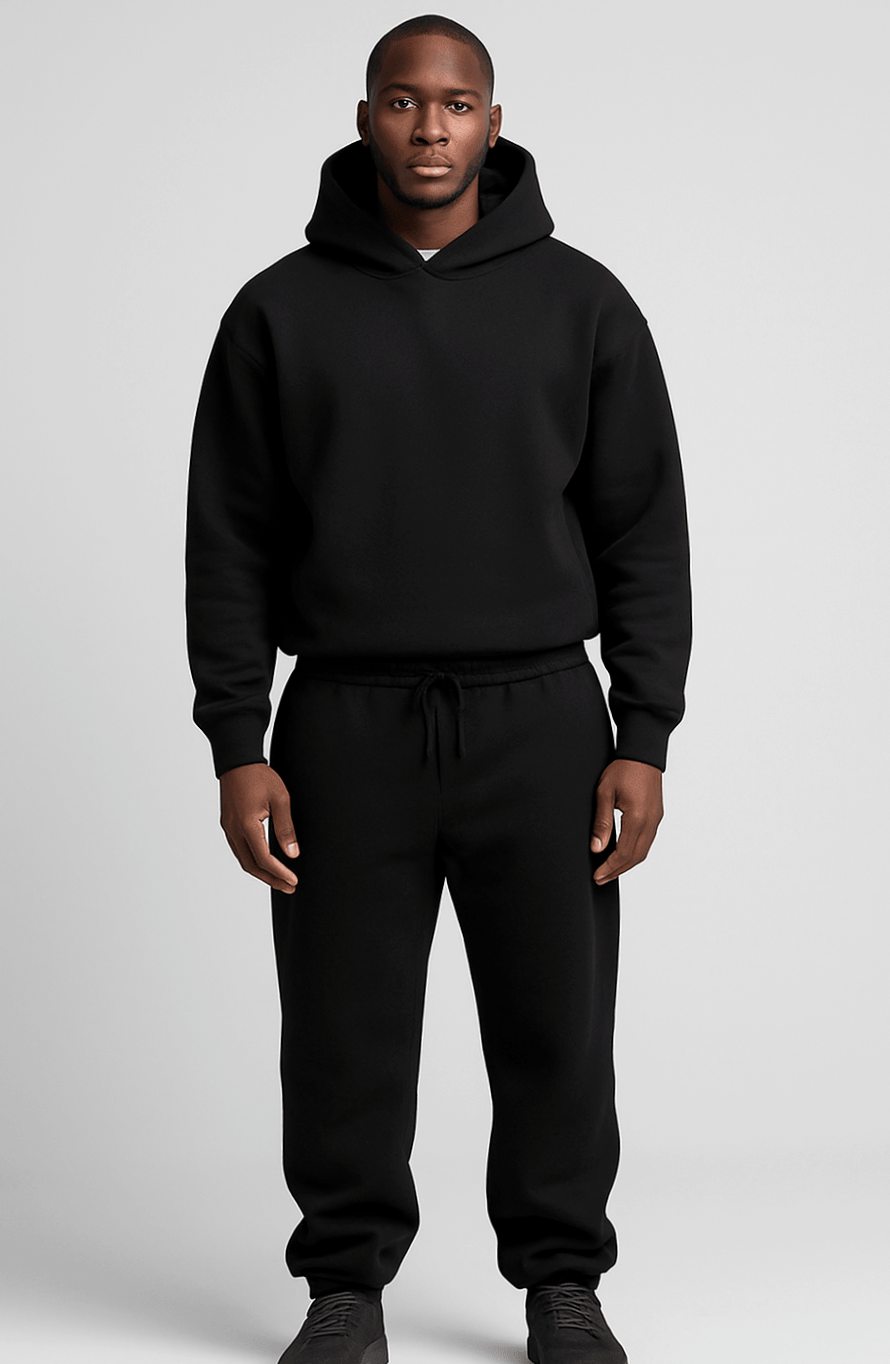 Men's Oversized Pullover Hoodie Jogger Tracksuit Set, Steel Blue - Black