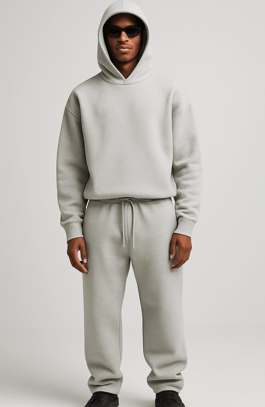 Men's Oversized Pullover Hoodie Jogger Tracksuit Set, Steel Blue - Light Grey