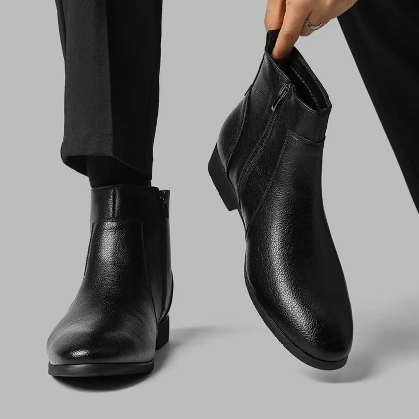 Men's Pointed-Toe Side-Zip Leather Boots