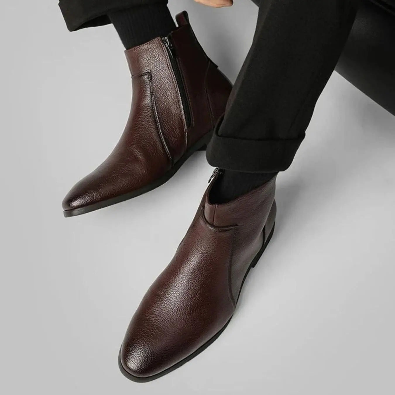 Men's Pointed-Toe Side-Zip Leather Boots