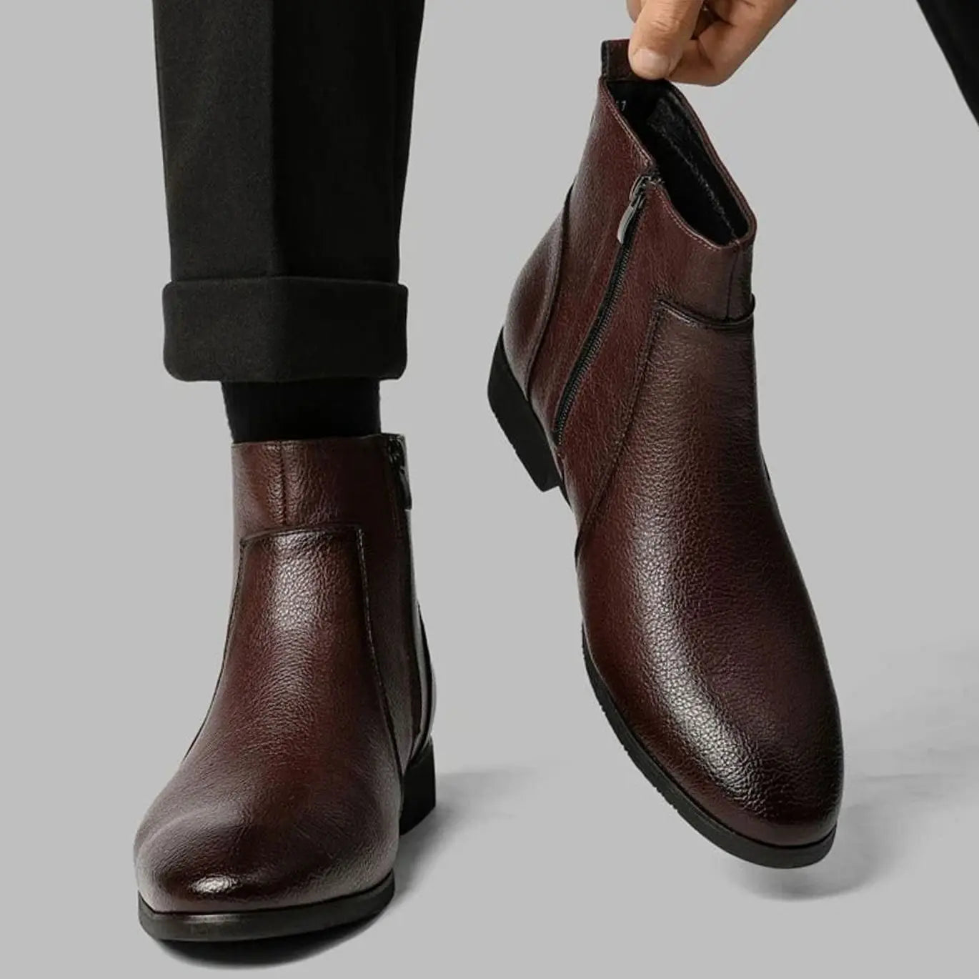 Men's Pointed-Toe Side-Zip Leather Boots