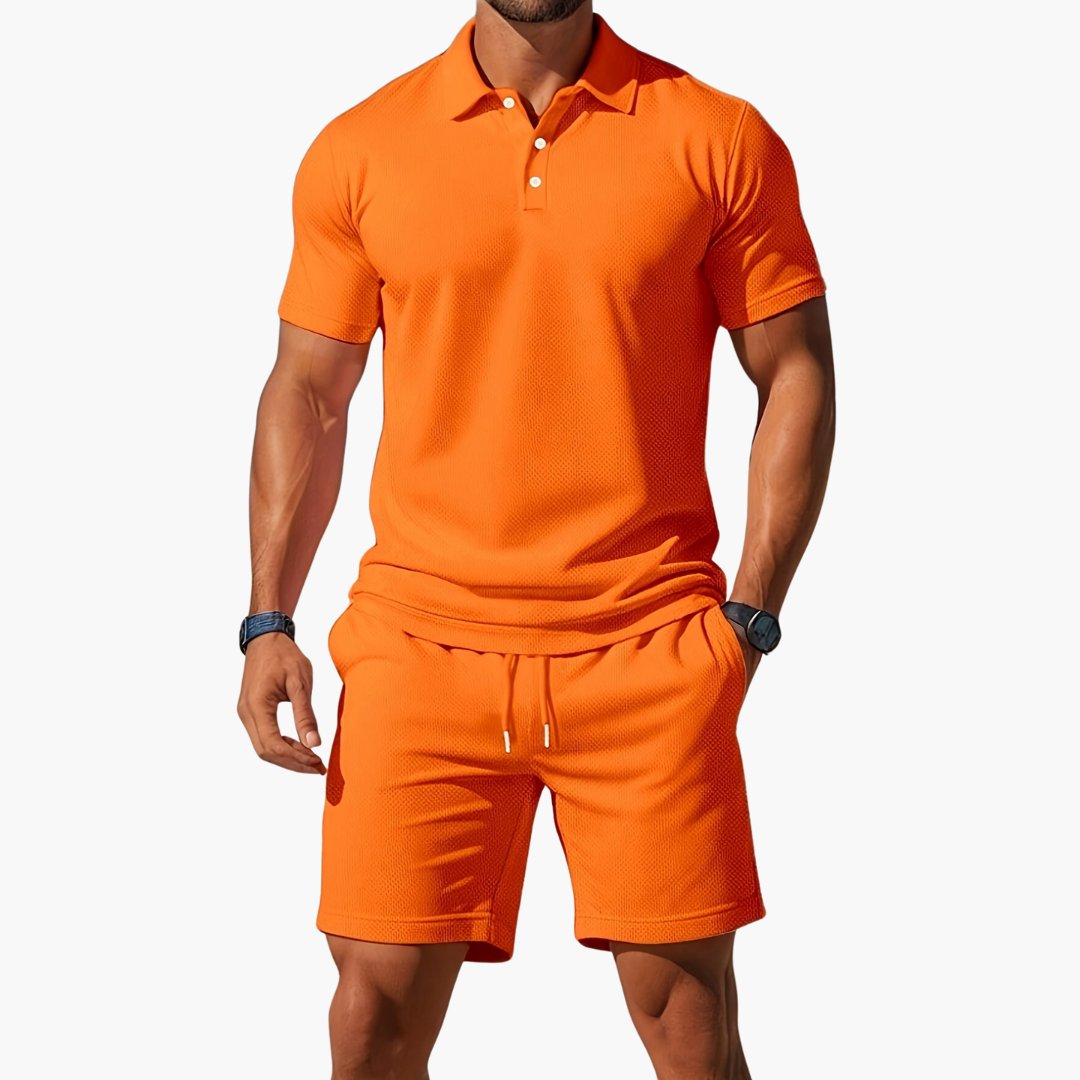 Men's Polo Shirt & Shorts 2 Piece Set Summer Lounge - Orange