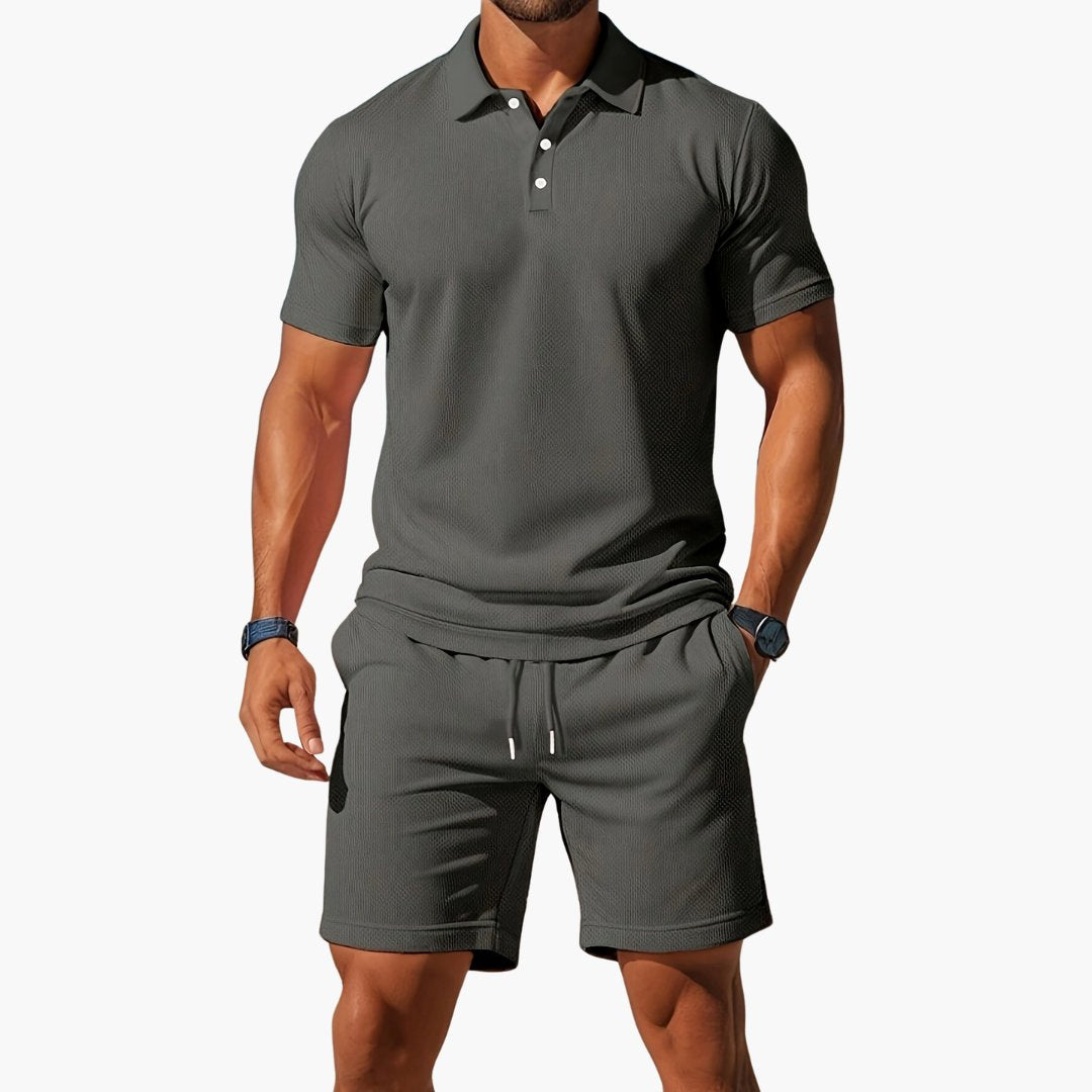 Men's Polo Shirt & Shorts 2 Piece Set Summer Lounge - Dark Gray