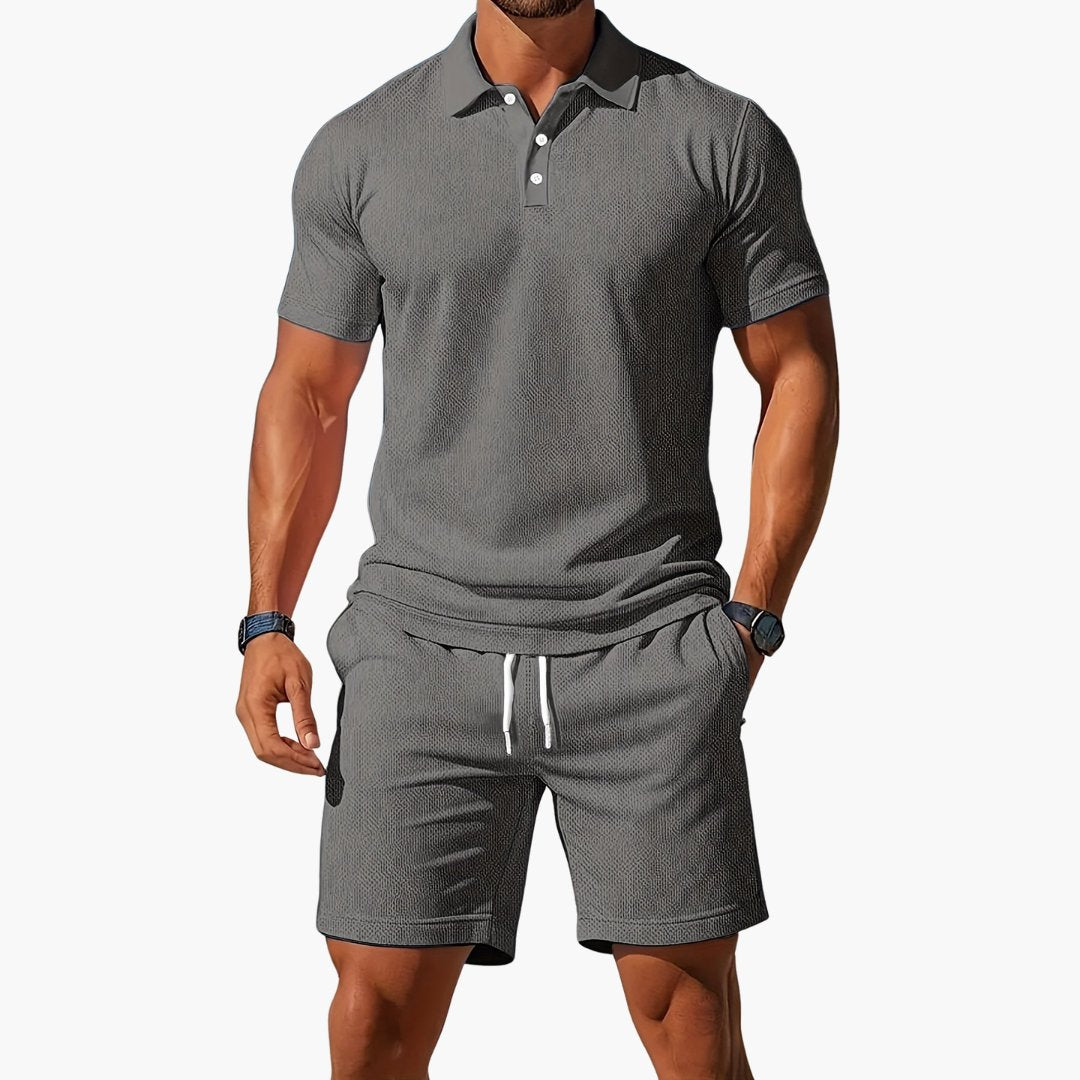 Men's Polo Shirt & Shorts 2 Piece Set Summer Lounge - Light Gray