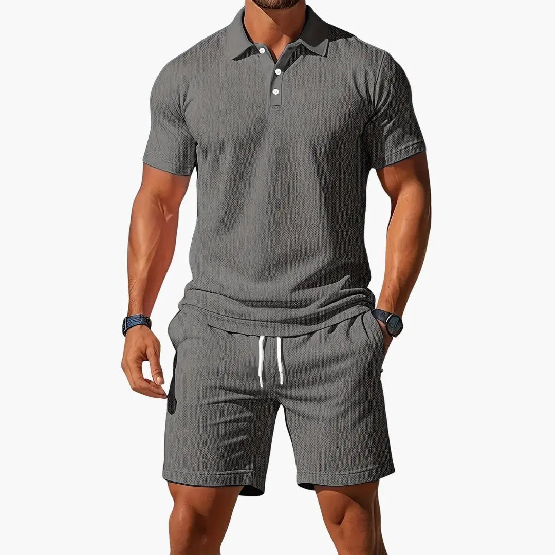 Men's Polo Shirt & Shorts 2 Piece Set Summer Lounge - Light Gray