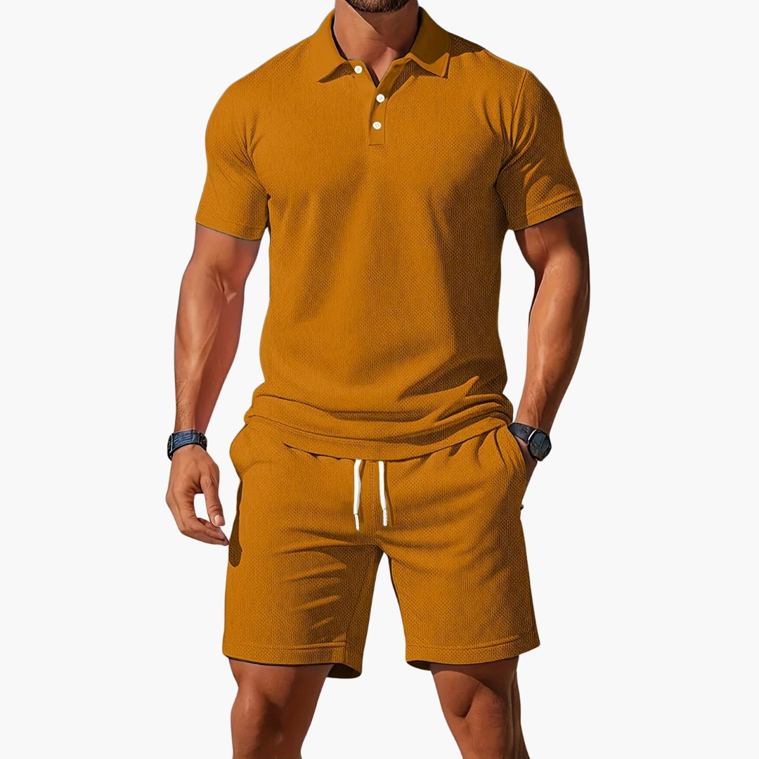 Men's Polo Shirt & Shorts 2 Piece Set Summer Lounge - Khaki