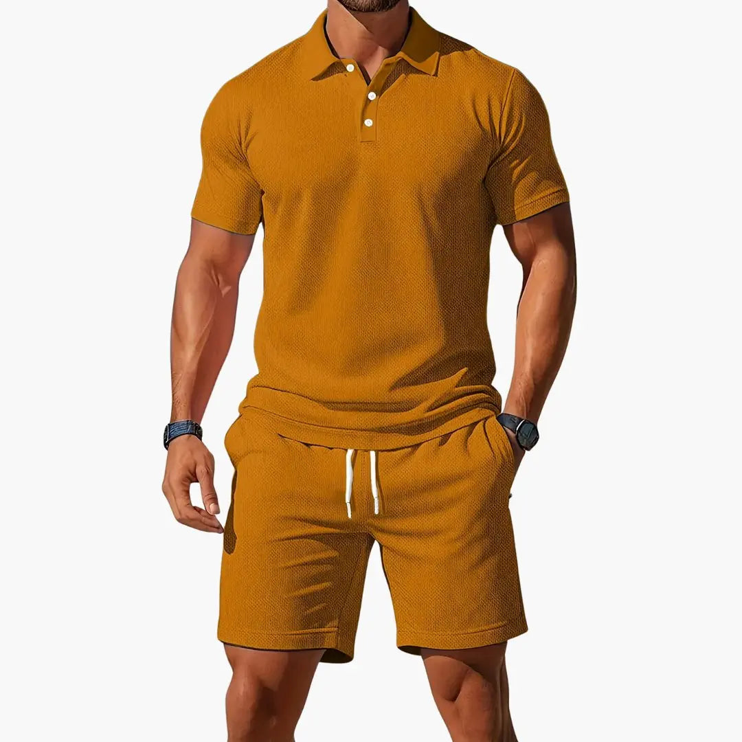 Men's Polo Shirt & Shorts 2 Piece Set Summer Lounge - Khaki