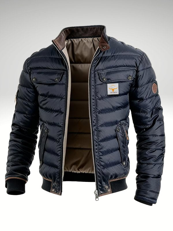 Men's Quilted Bomber Jacket Navy Blue - Marineblau