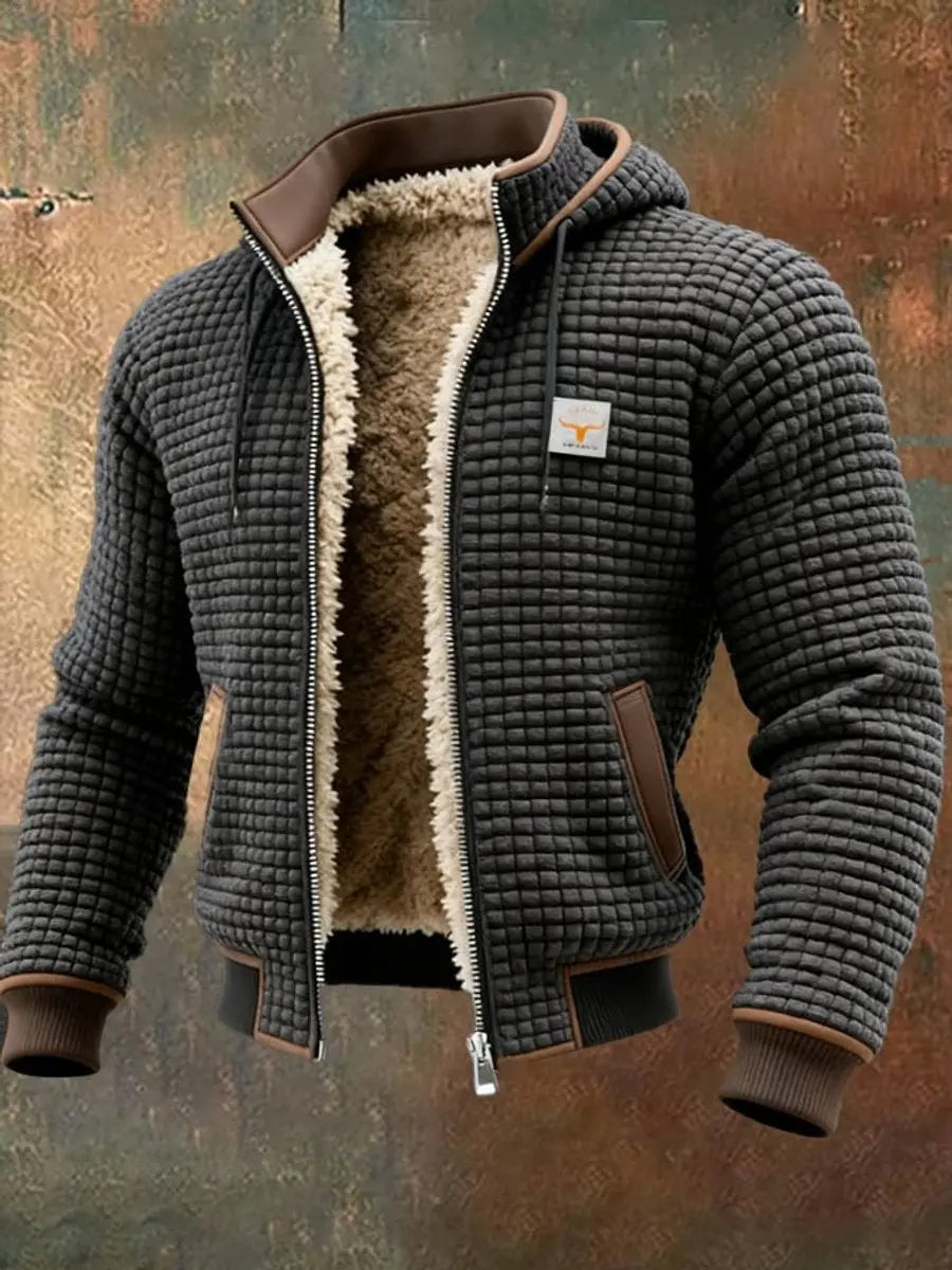 Mens Quilted Jacket Fleece Lined Hooded Zip-Up Winter Coat