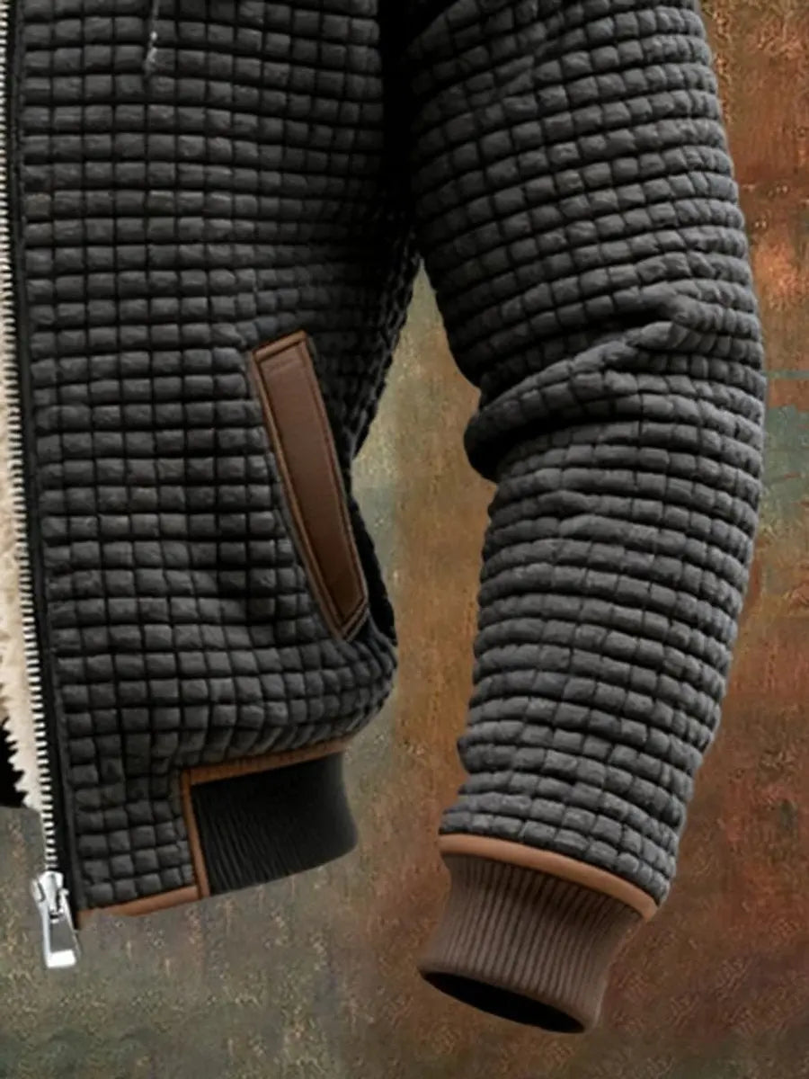 Mens Quilted Jacket Fleece Lined Hooded Zip-Up Winter Coat