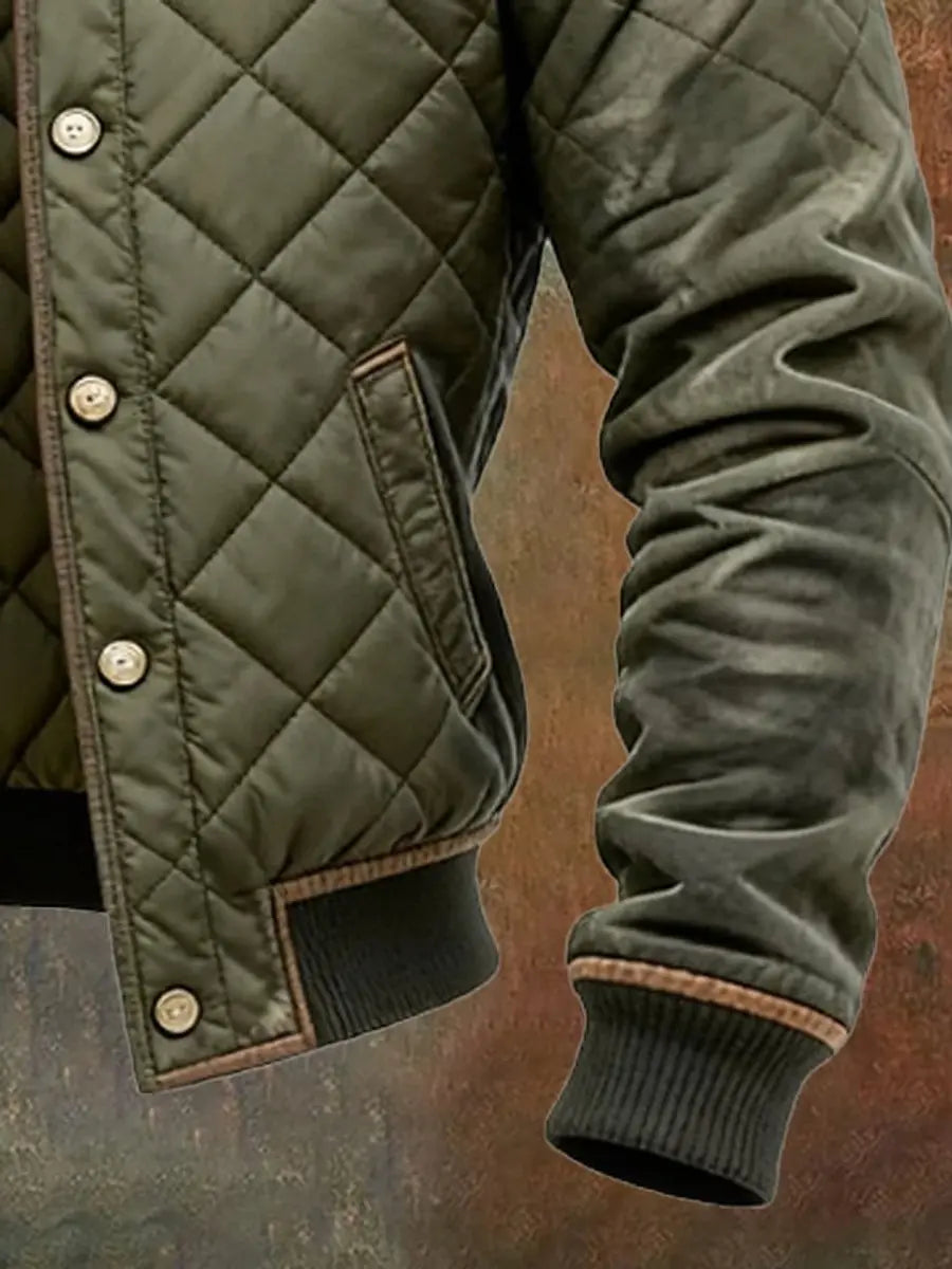 Men's Quilted Jacket Insulated Bomber Stand Collar Winter Coat