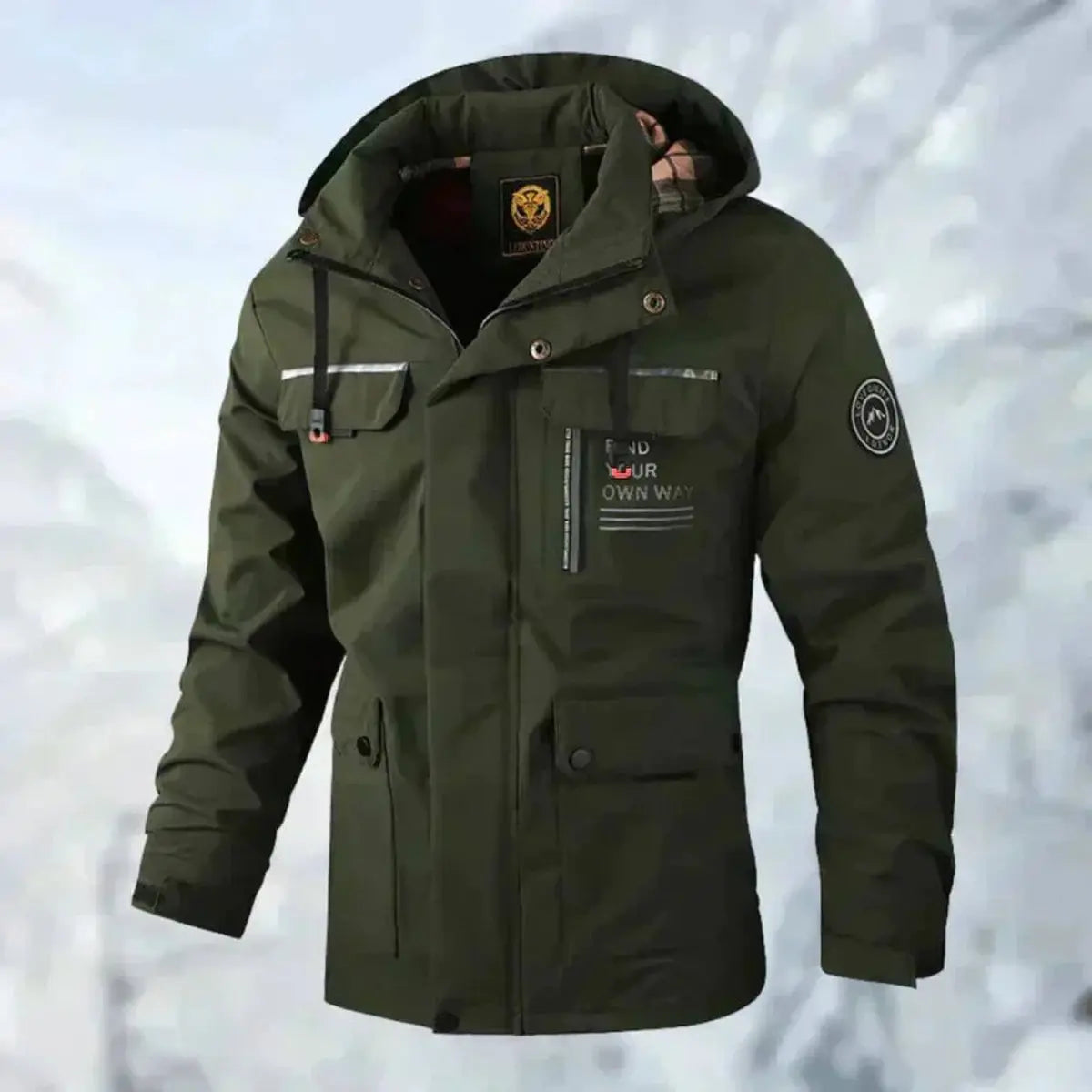 Mens Quilted Jacket Waterproof Hooded Windproof Outdoor Coat - Green