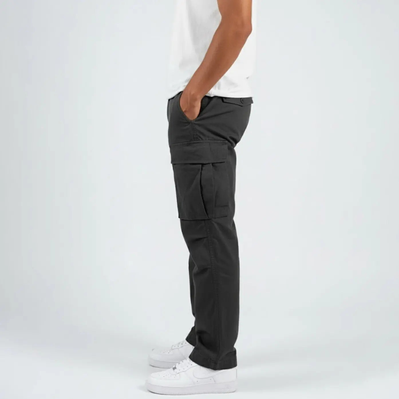 Men's Relaxed Fit Cargo Pants Multi-Pocket Streetwear Trousers - Black