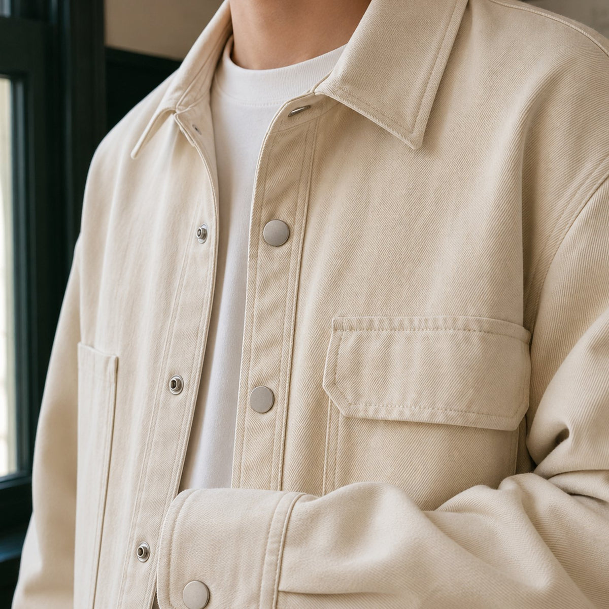Men's Relaxed-Fit Cotton-Blend Snap-Button Utility Jacket