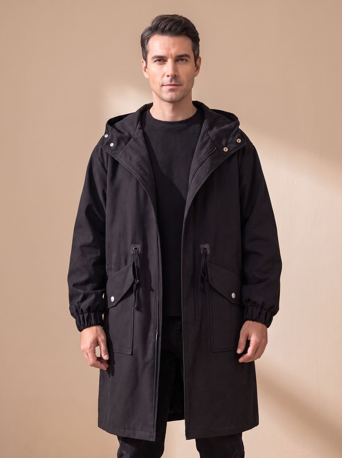 Men's Relaxed-Fit Drawstring Hooded Overcoat