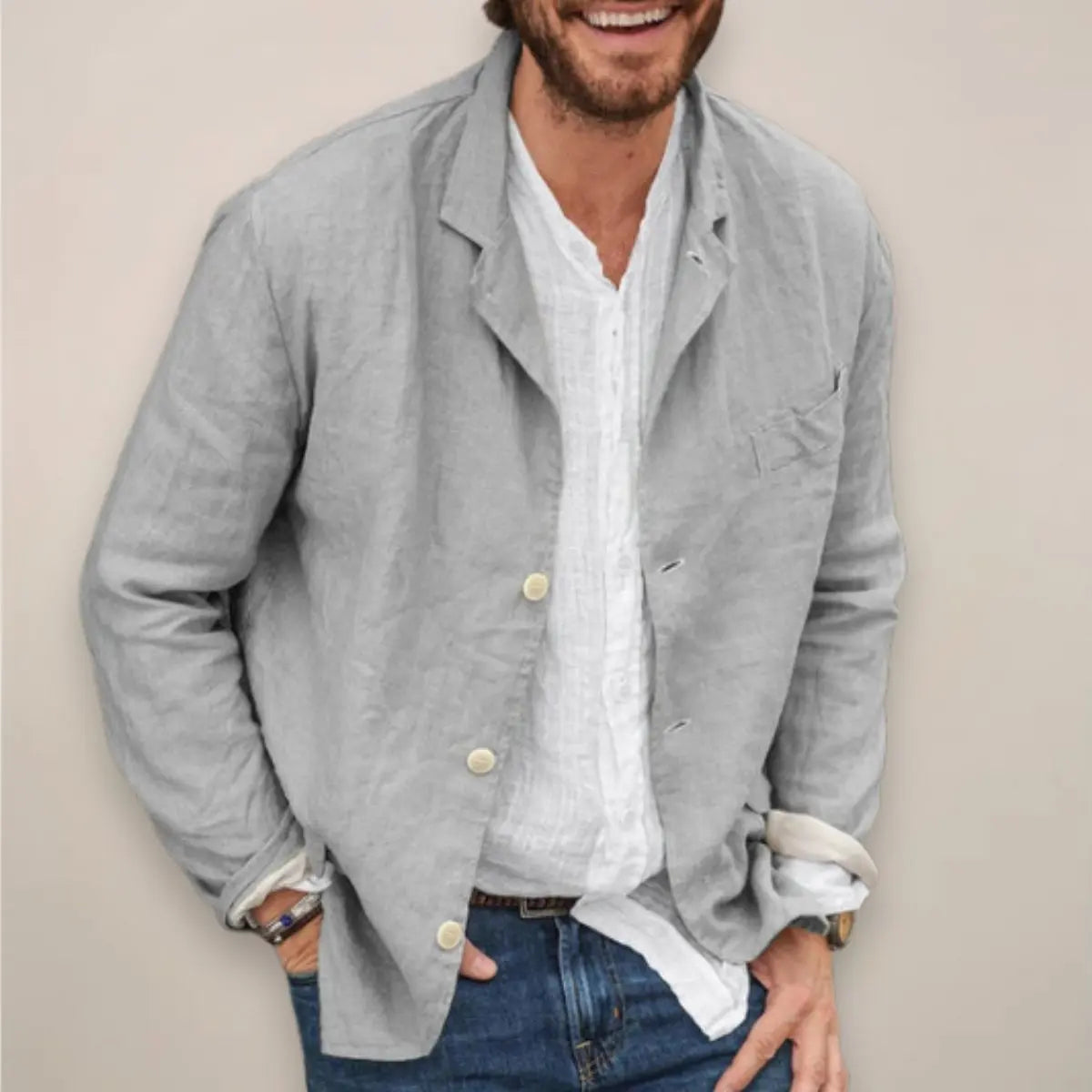 Men's Relaxed-Fit Lightweight Linen Summer Blazer Jacket - Grey