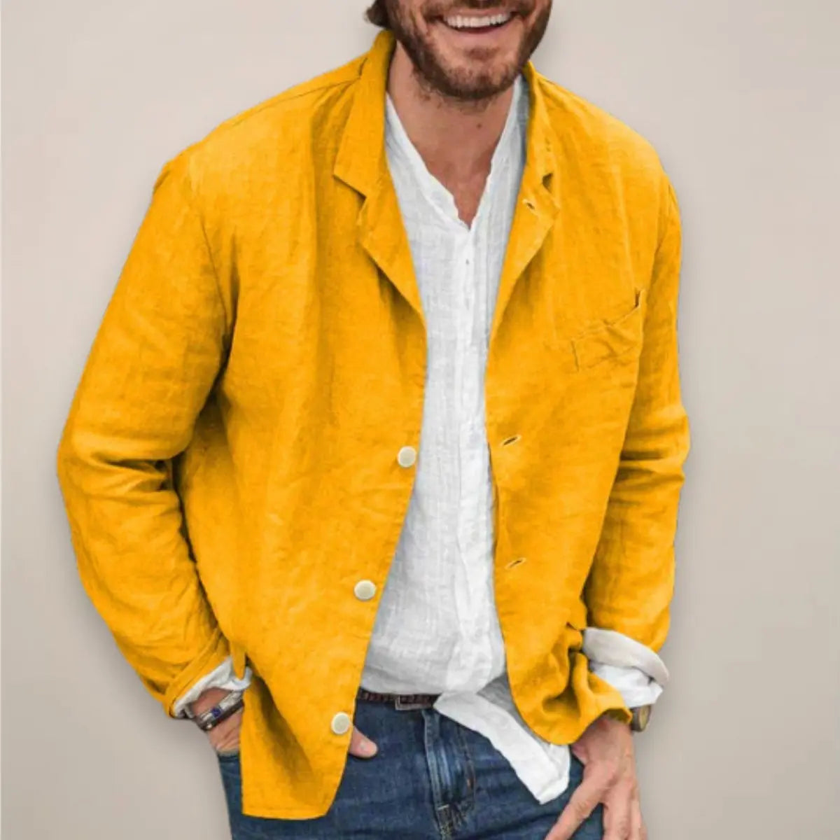 Men's Relaxed-Fit Lightweight Linen Summer Blazer Jacket - Yellow