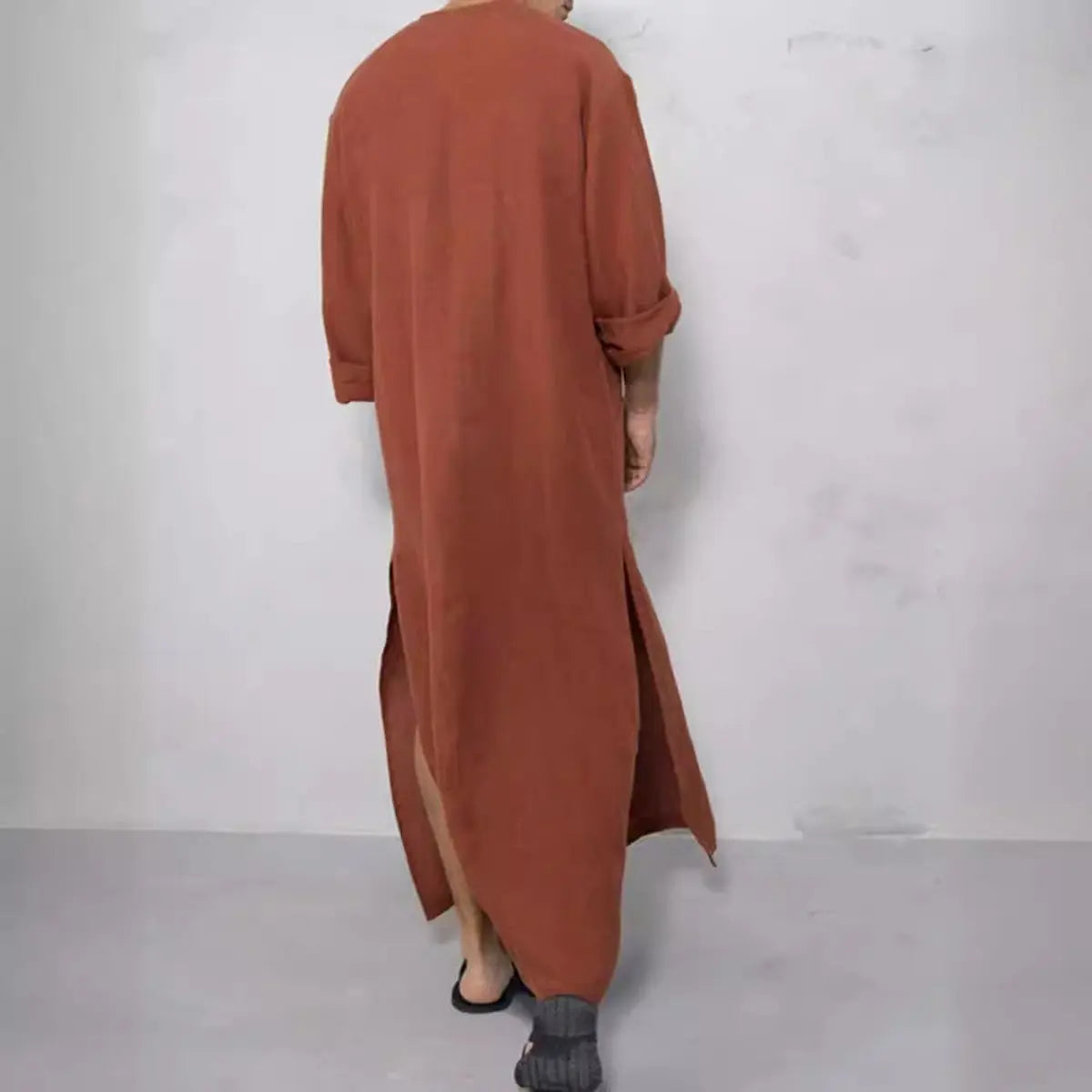Men's Relaxed Linen Maxi Tunic Kaftan Button-Placket