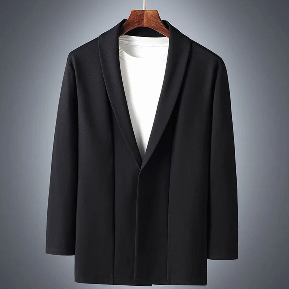 Men's Relaxed Open-Front Cotton Topcoat - Black