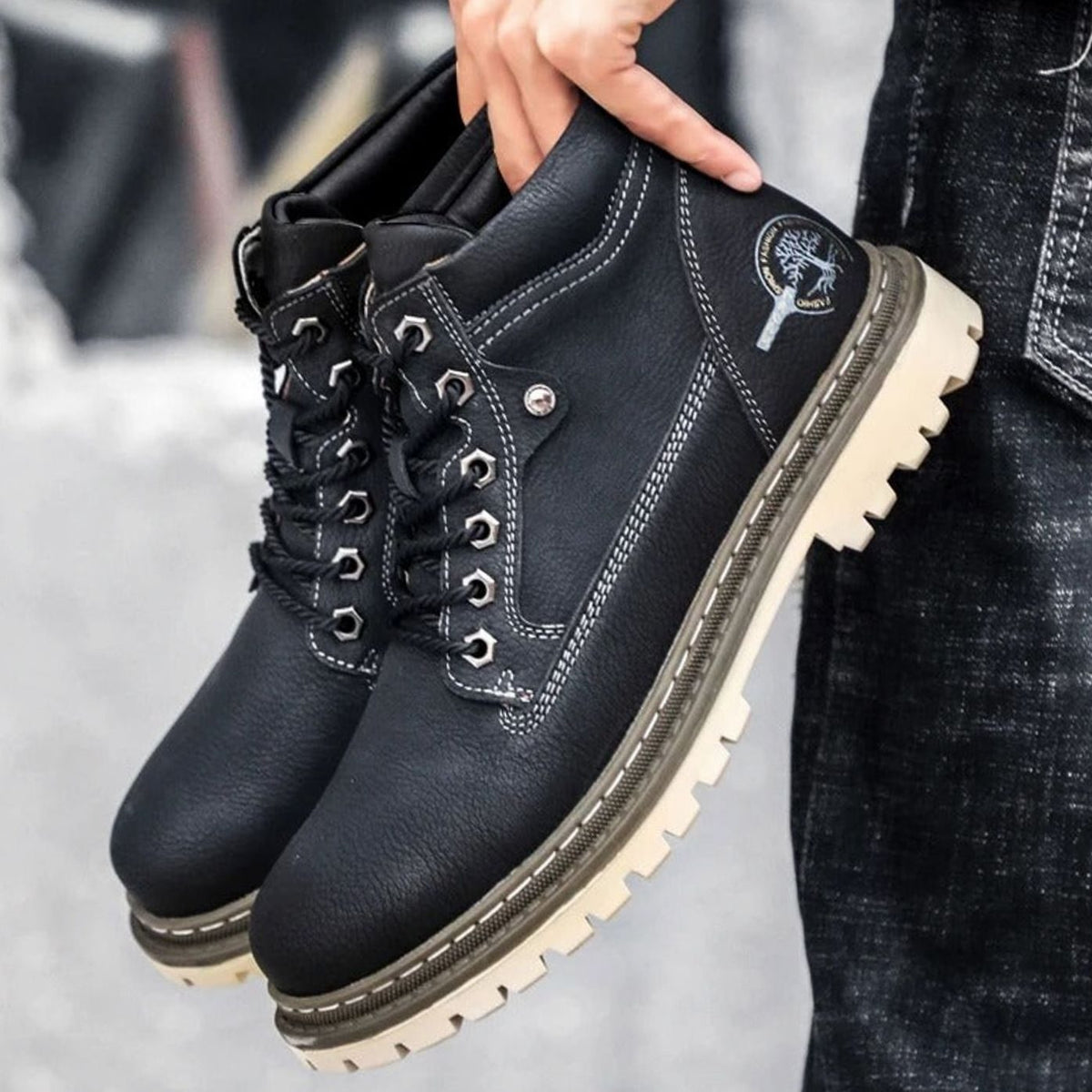 Men's Rugged Lace-Up Ankle Work Boots Padded Collar