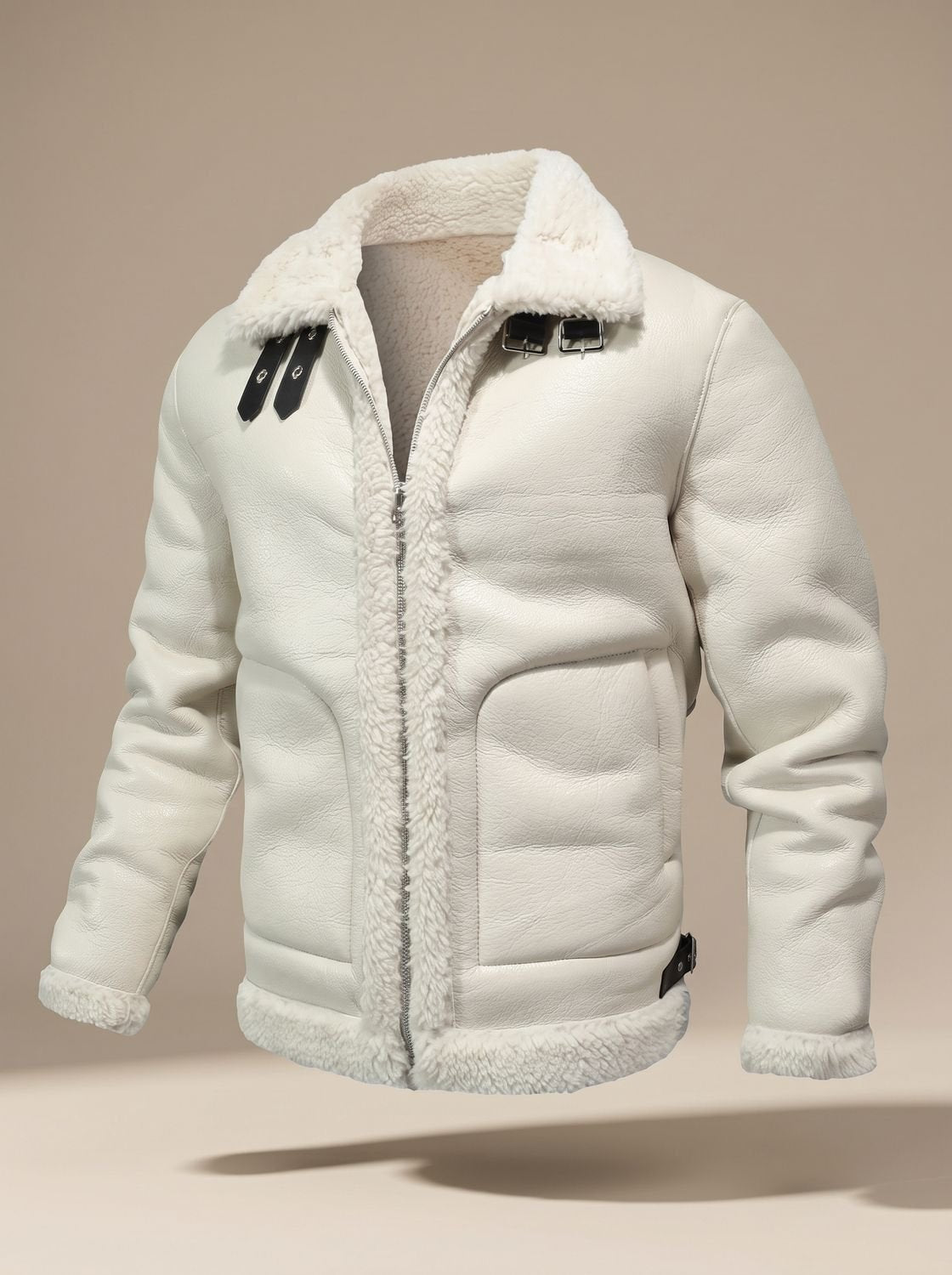 Men's Shearling-Lined Faux Leather B3 Bomber Jacket