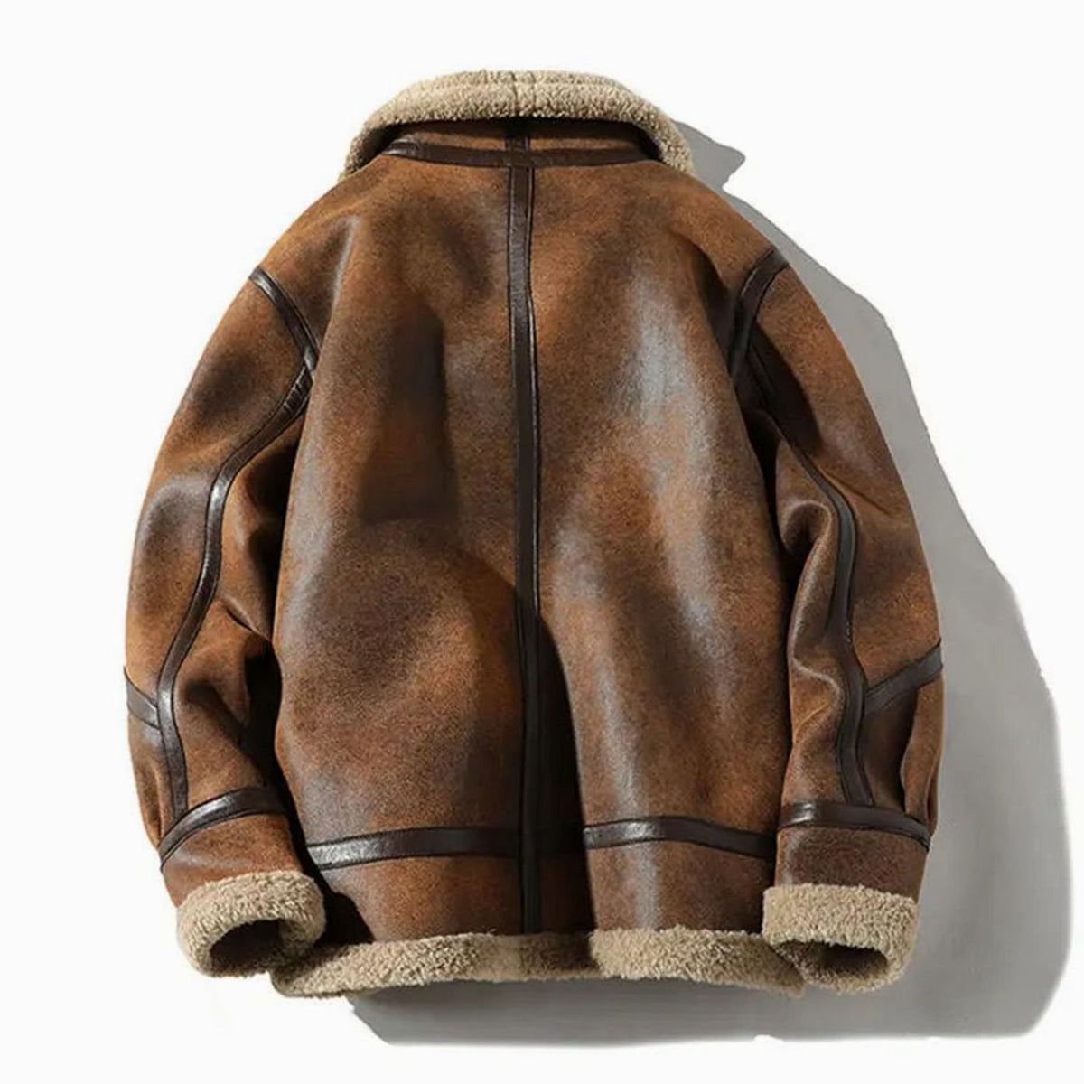 Men's Shearling-Lined Suede Aviator Bomber Jacket