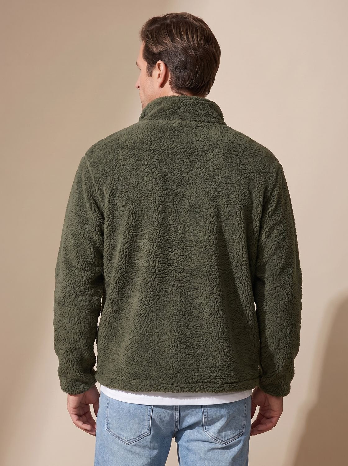 Men's Sherpa Fleece Full-Zip Stand-Collar Plush Jacket