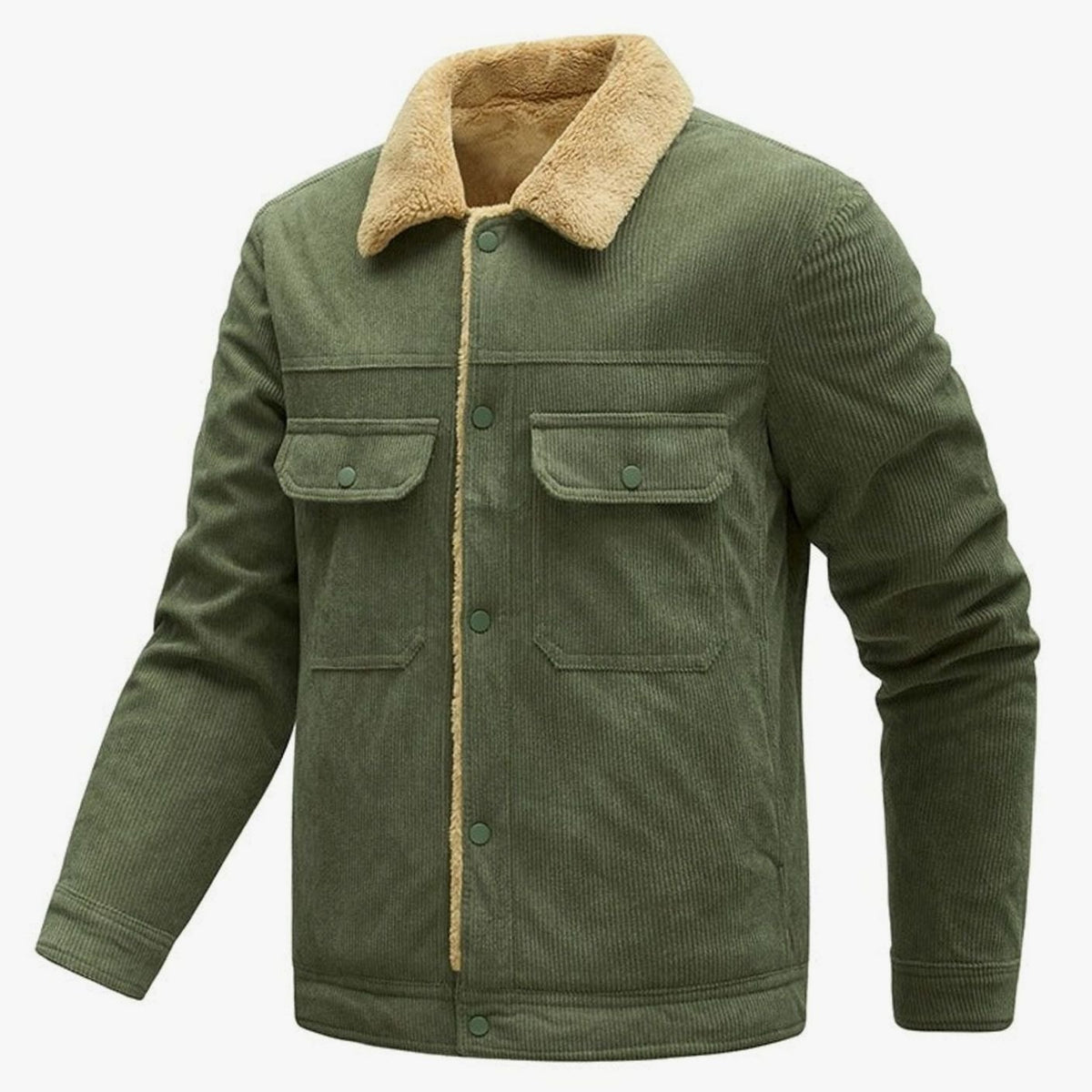 Men's Sherpa-Lined Corduroy Button-Up Jacket with Chest Pockets