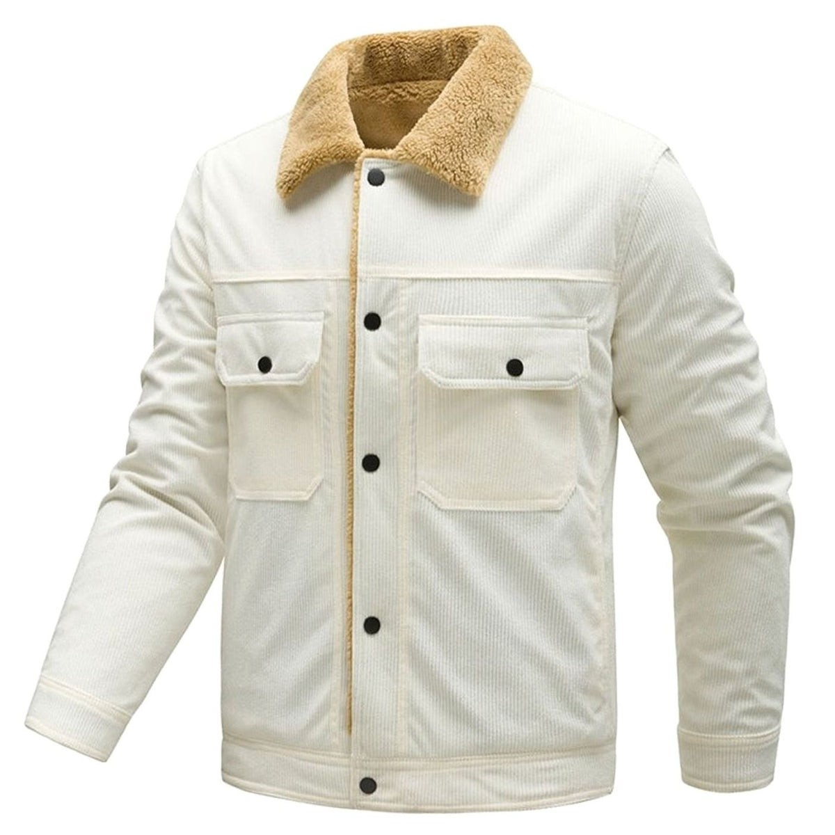 Men's Sherpa-Lined Corduroy Button-Up Jacket with Chest Pockets