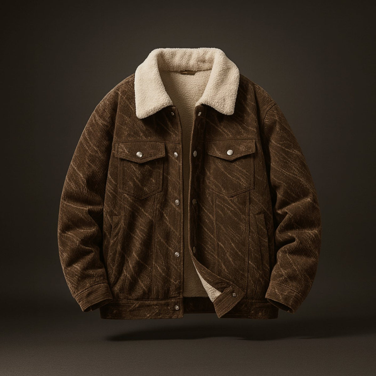 Men's Sherpa-Lined Corduroy Trucker Jacket - Brown
