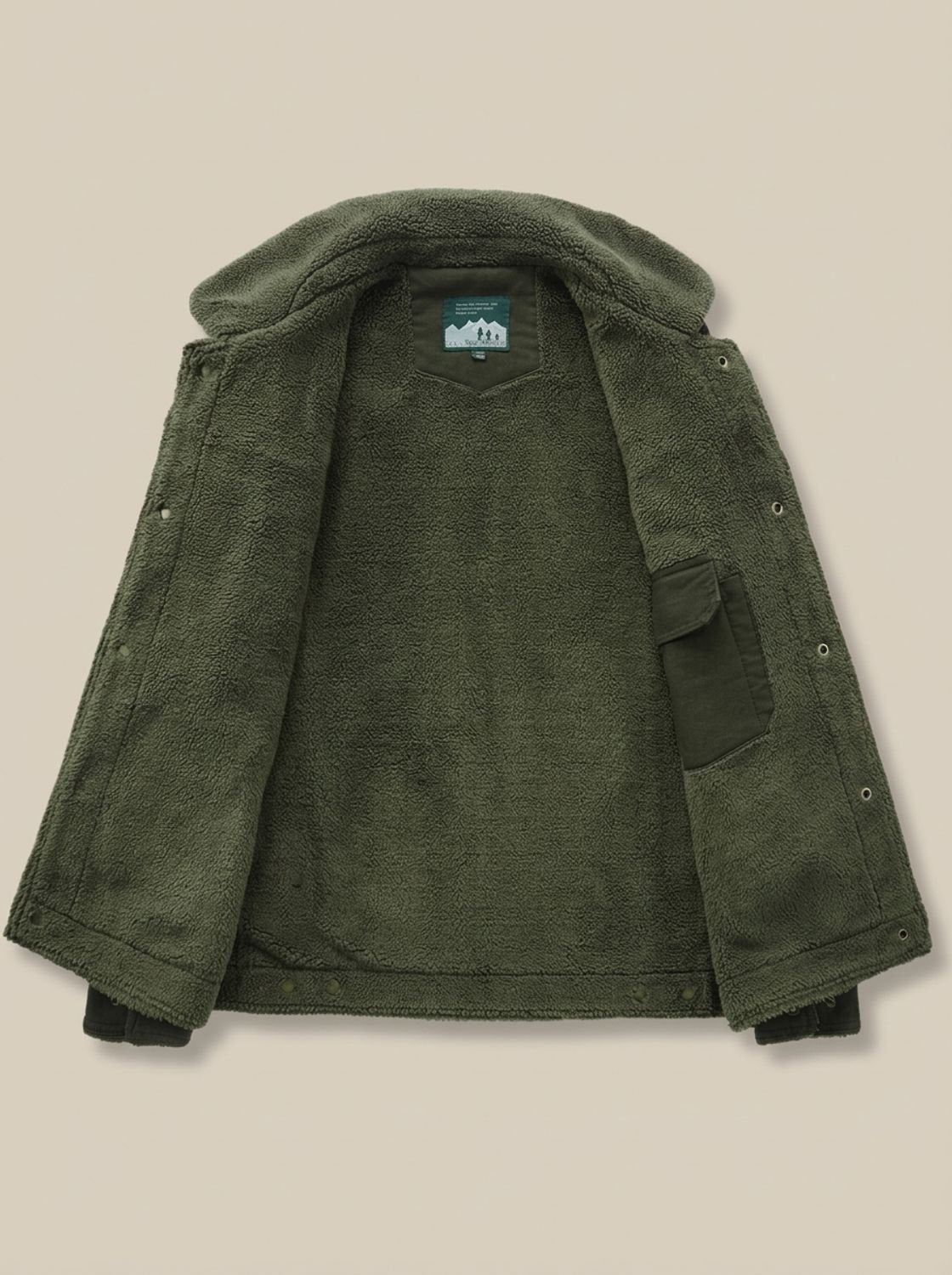 Men's Sherpa-Lined Fleece Cargo Jacket Snap Button