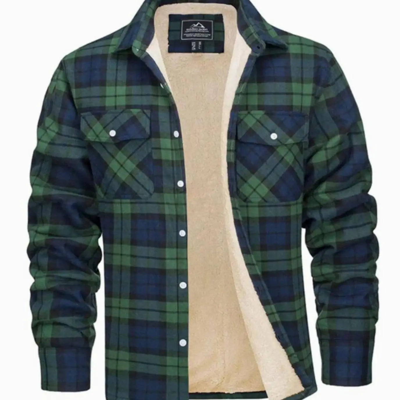 Men's Sherpa Lined Fleece Flannel Plaid Shirt Jacket Mens Coat - Green