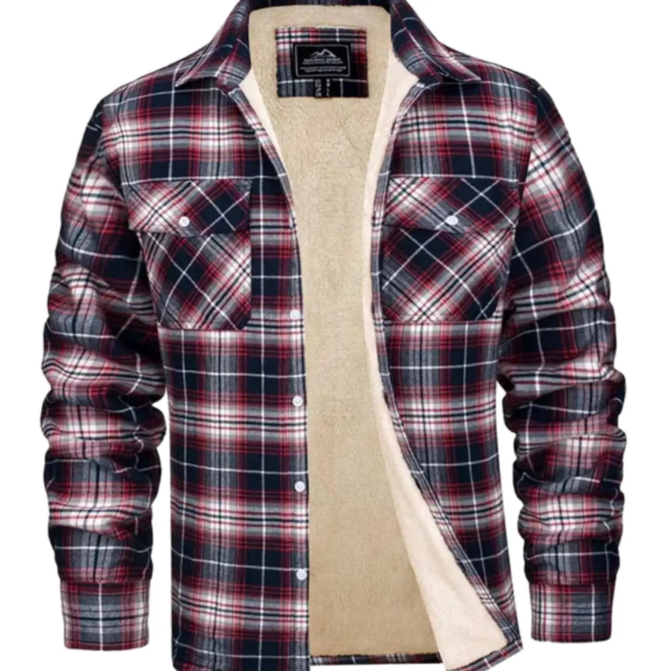 Men's Sherpa Lined Fleece Flannel Plaid Shirt Jacket Mens Coat - Red