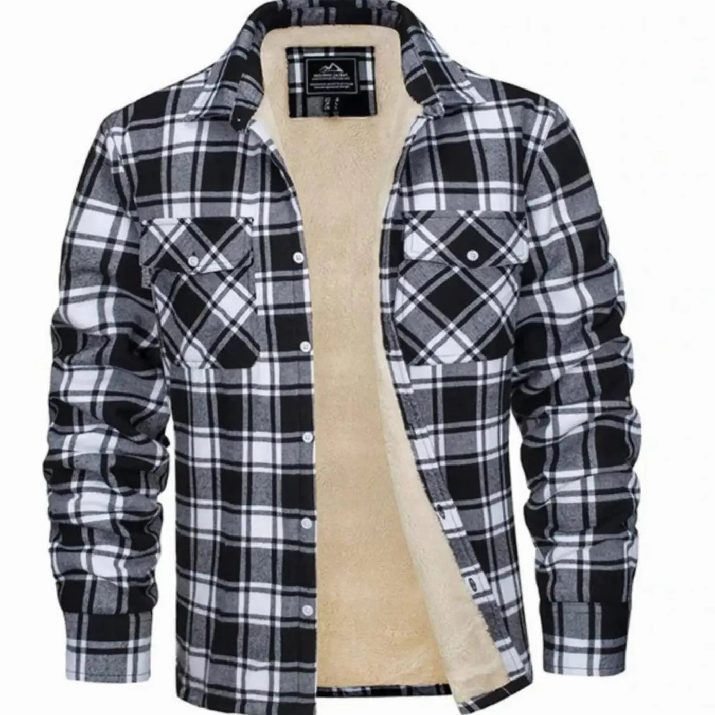 Men's Sherpa Lined Fleece Flannel Plaid Shirt Jacket Mens Coat - Black