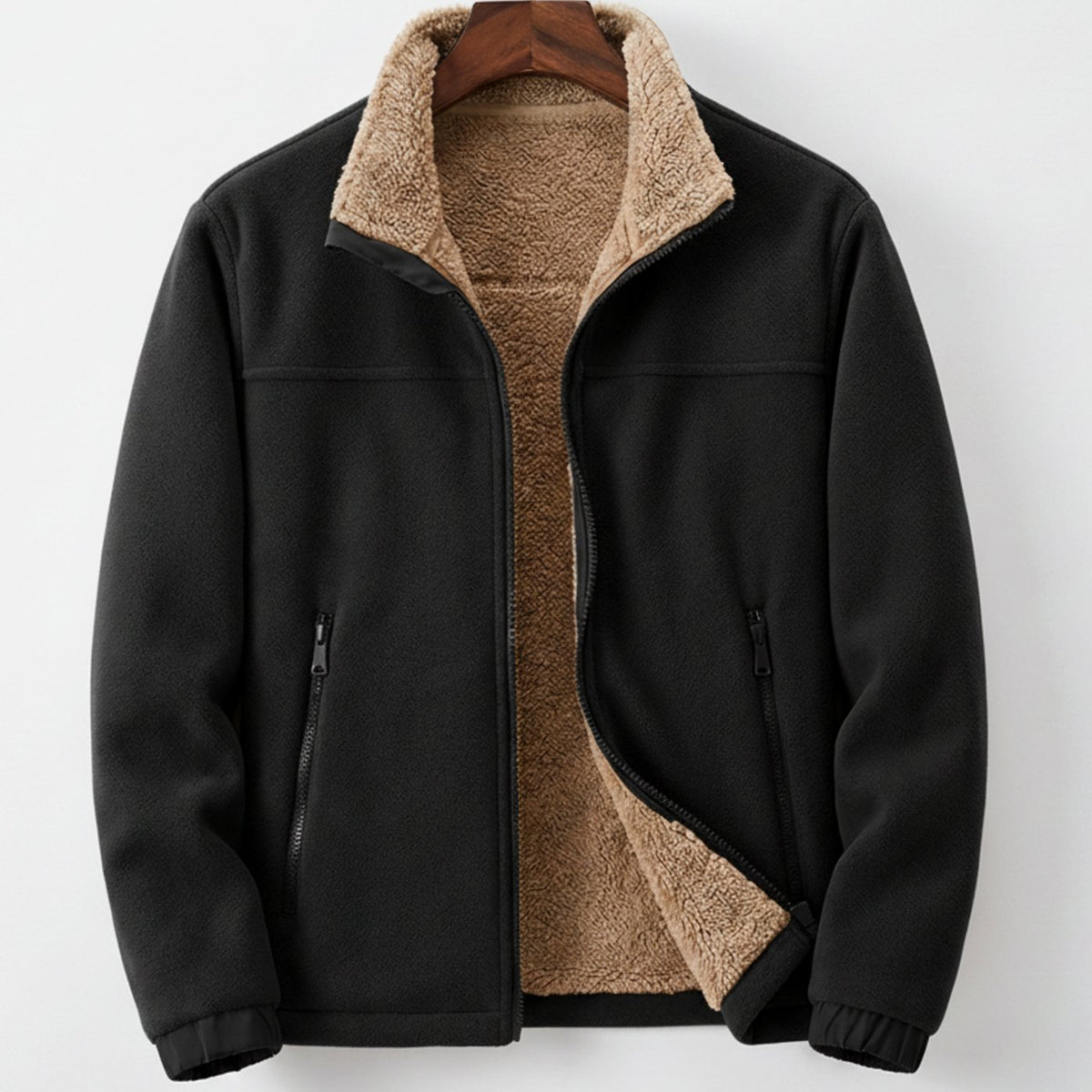 Men's Sherpa-Lined Full-Zip Fleece Jacket - Black