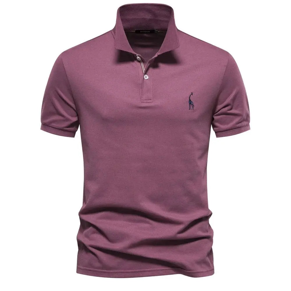 Men's Short Sleeve Polo Shirt Button Placket Giraffe Emblem - Purple