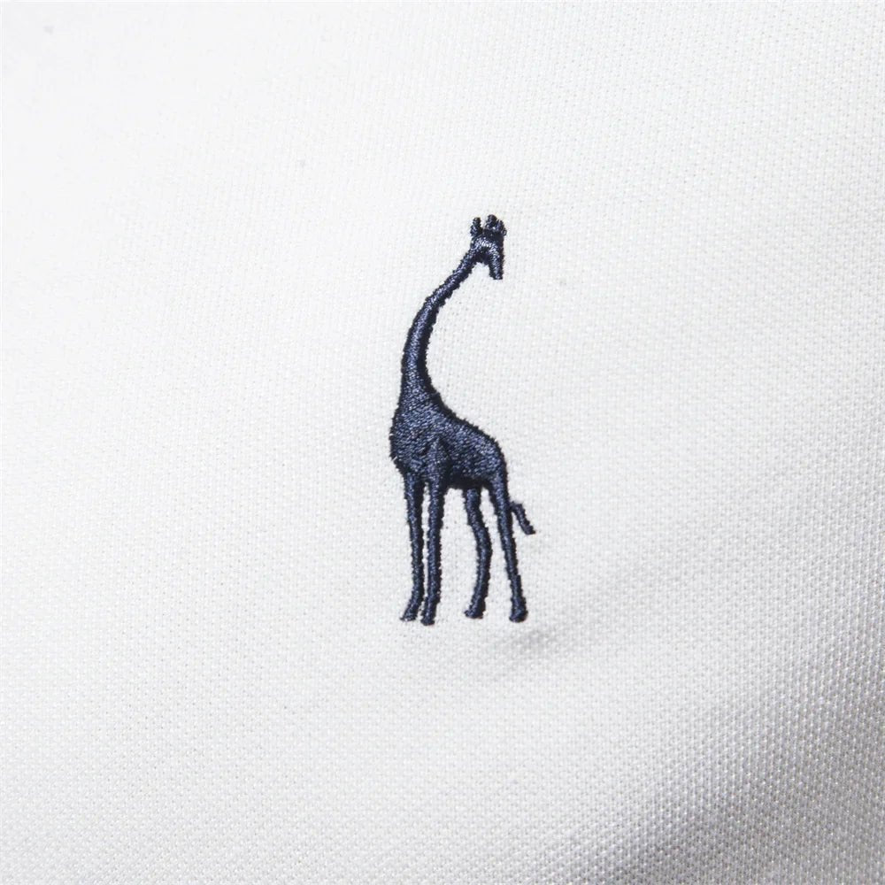 Men's Short Sleeve Polo Shirt Button Placket Giraffe Emblem