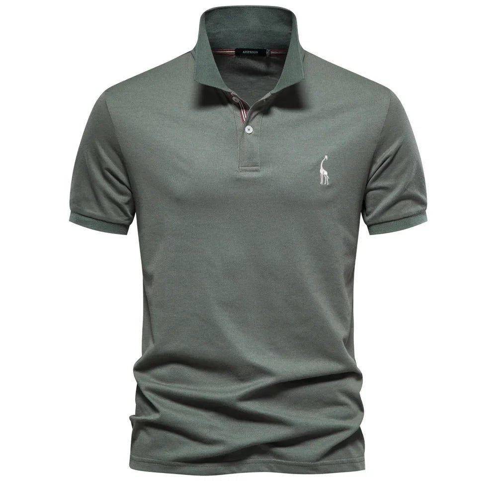 Men's Short Sleeve Polo Shirt Button Placket Giraffe Emblem - Green