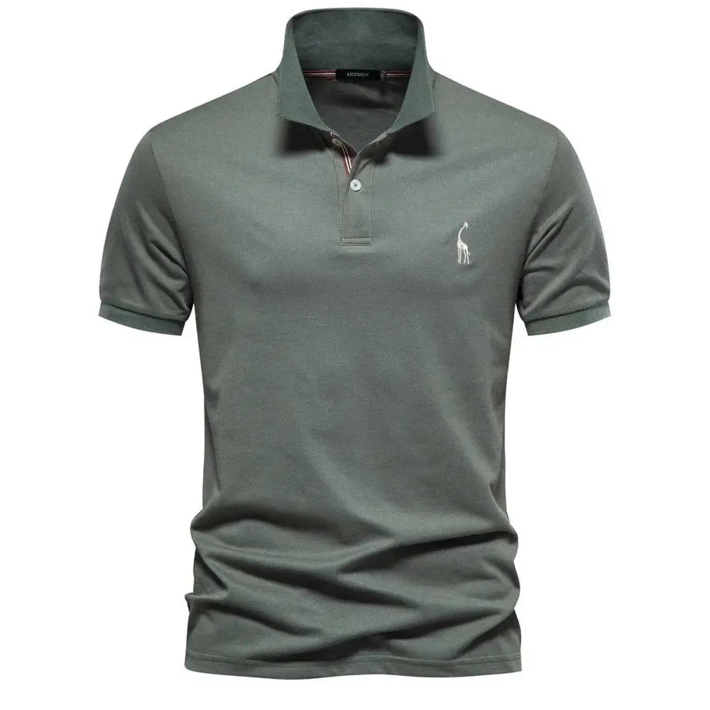 Men's Short Sleeve Polo Shirt Button Placket Giraffe Emblem - Green