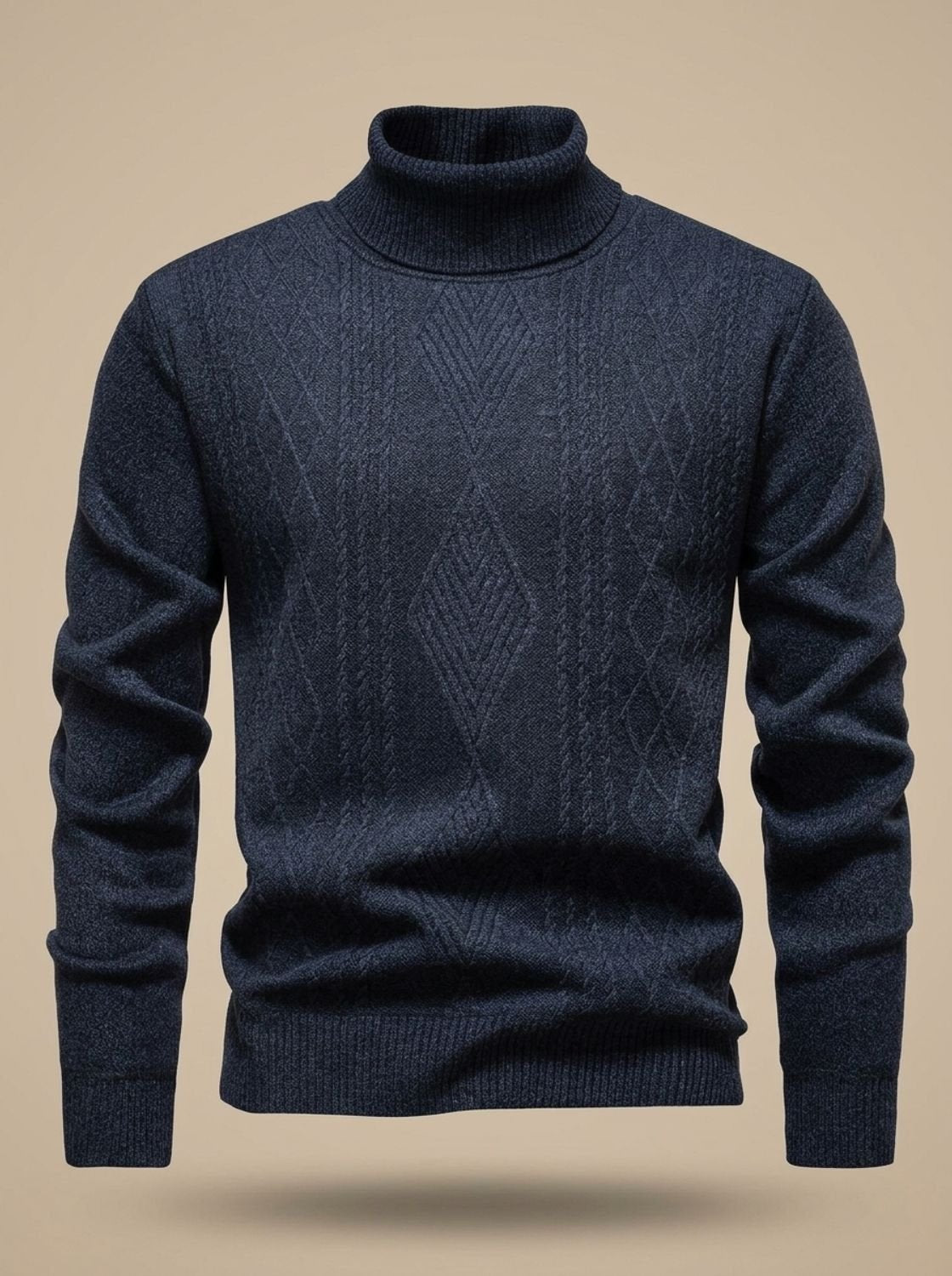 Men's Slim-Fit Cable-Knit Turtleneck Jumper - Dark Grey