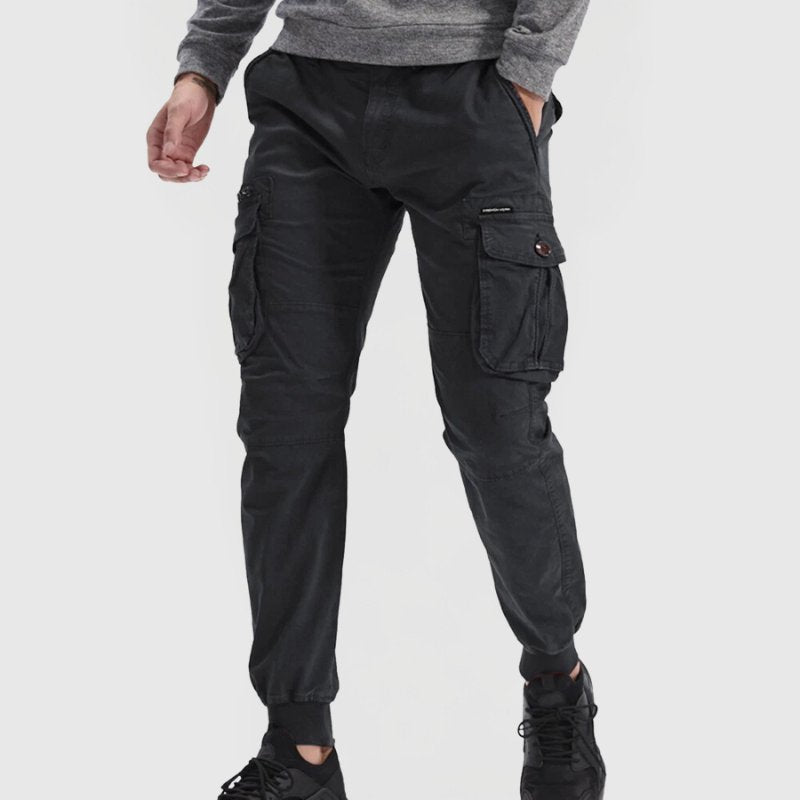 Men's Slim Fit Cargo Joggers with Utility Pockets - Black